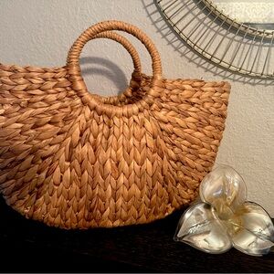 Woven Straw Circle Handle Tote Bag - Natural